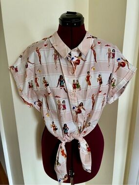 RARE NWT The Kit Icons Stripe Tie Waist Shirt- Beyoncé, Oprah, Tina, Amy Sz XL